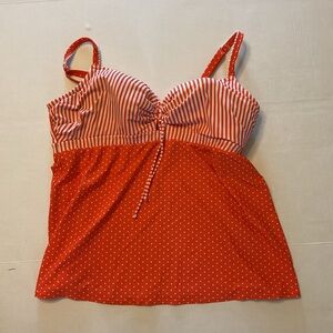 Orange Striped and Polka Dot Swim Top